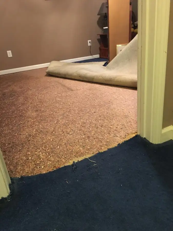 Carpet pad removal revealing water damage during Drying & Dehumidification in Margaret
