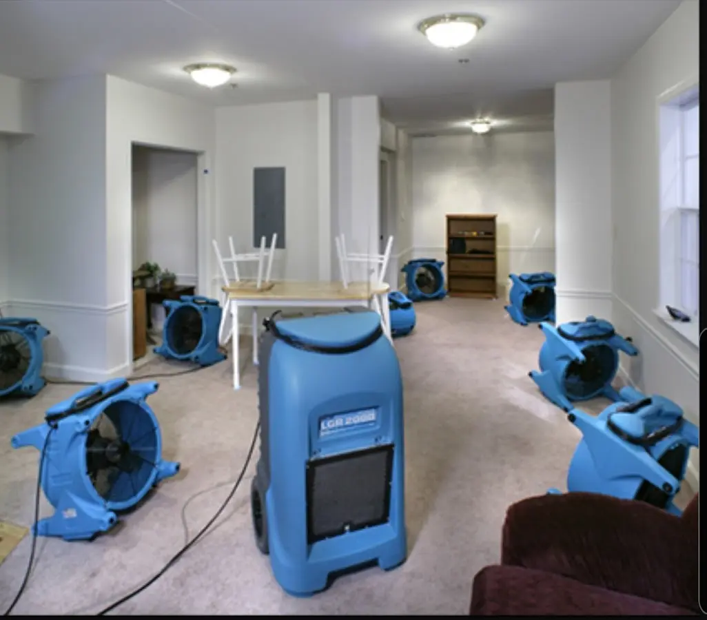 Air movers and dehumidifier setup for Water Damage Restoration in Margaret